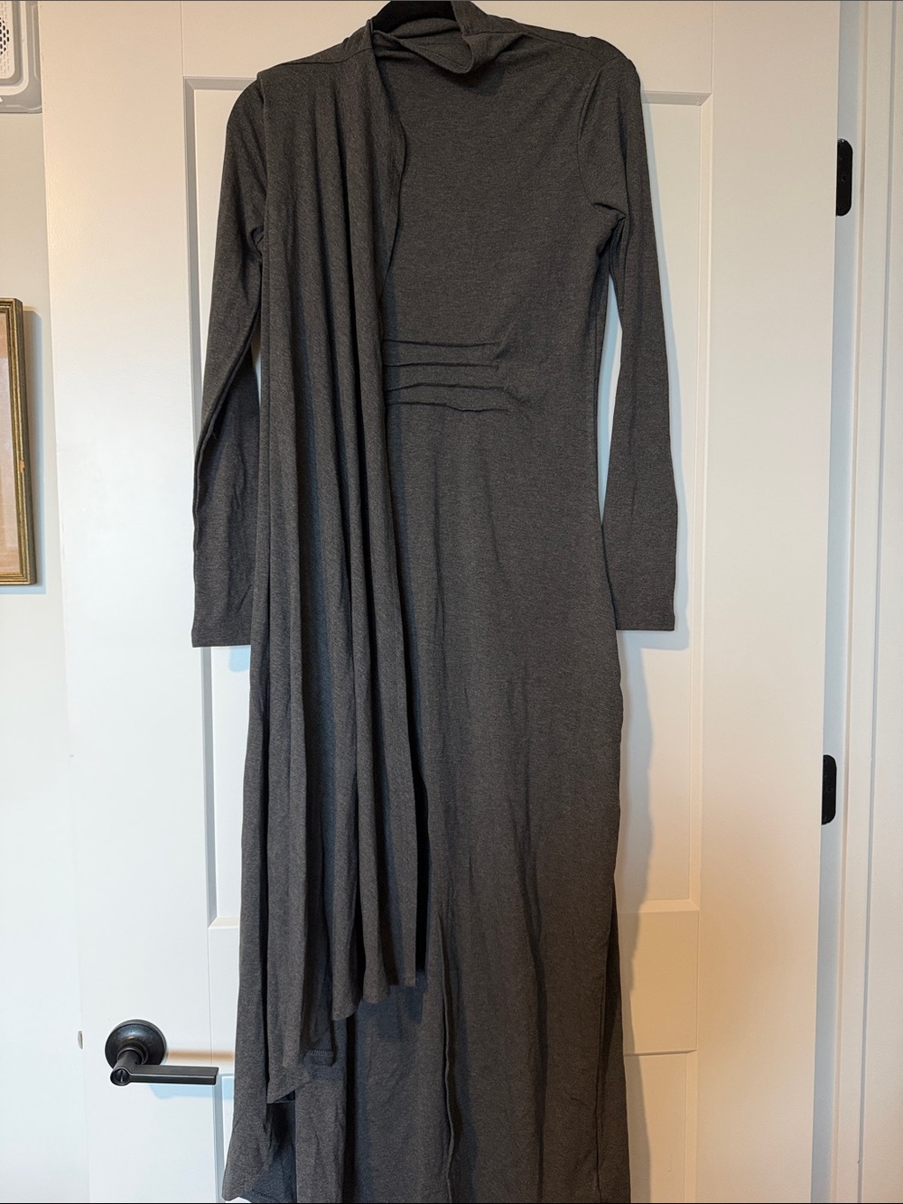 Mock Neck Wrap Ruched Long Sleeve Slit Maxi Dress